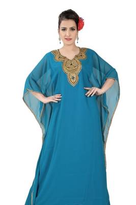 Blue embroidered georgette islamic kaftans 4