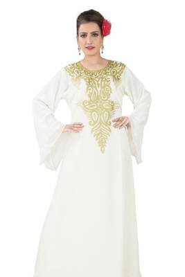 White embroidered georgette islamic kaftans 3