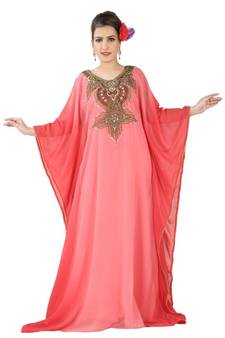 Peach embroidered georgette islamic kaftans