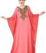 Peach embroidered georgette islamic kaftans