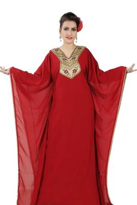 Red embroidered georgette islamic kaftans 2