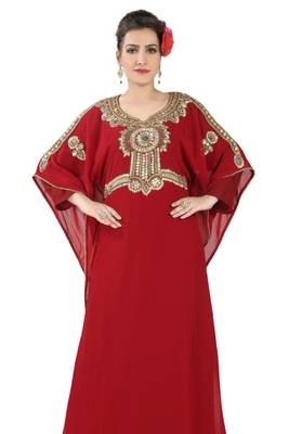 Red embroidered georgette islamic kaftans 5