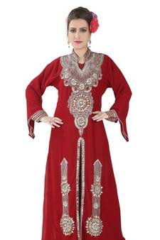 Maroon embroidered georgette islamic kaftans