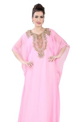 Baby pink embroidered georgette islamic kaftans 4