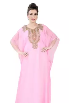 Baby pink embroidered georgette islamic kaftans