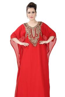 Red embroidered georgette islamic kaftans