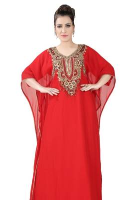 Red embroidered georgette islamic kaftans 6
