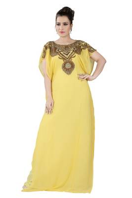 Yellow embroidered georgette islamic kaftans 1