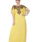 Yellow embroidered georgette islamic kaftans