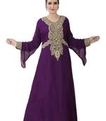Purple embroidered georgette islamic kaftans