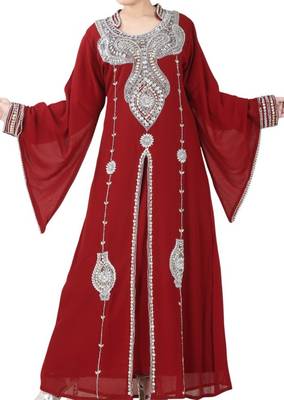 Maroon embroidered georgette islamic kaftans 2