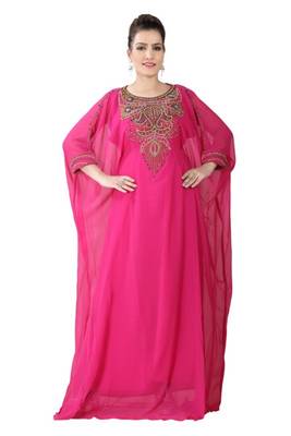 Pink embroidered georgette islamic kaftans 4