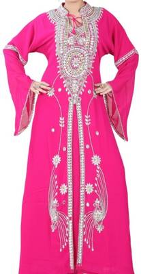 Pink embroidered georgette islamic kaftans 5