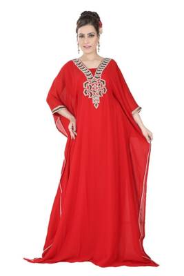 Red embroidered georgette islamic kaftans 5