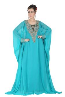 Blue embroidered georgette islamic-kaftans