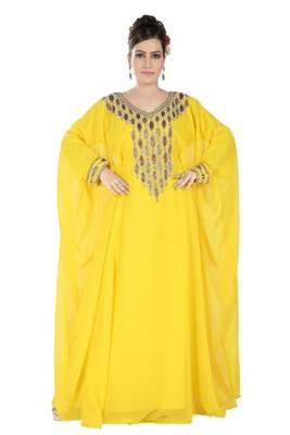 Yellow embroidered georgette islamic-kaftans 1