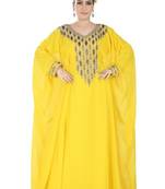 Yellow embroidered georgette islamic-kaftans