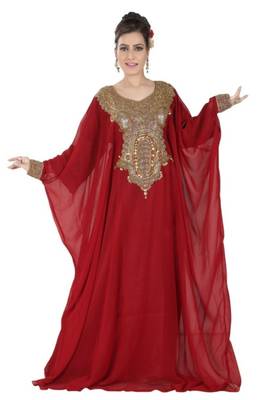 Maroon embroidered georgette islamic kaftans 2