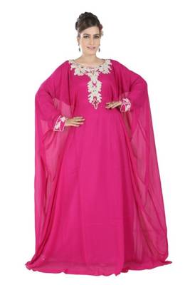 Pink embroidered georgette islamic kaftans 6