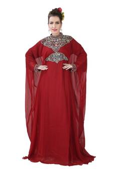 Maroon embroidered georgette islamic kaftans