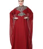 Maroon embroidered georgette islamic kaftans