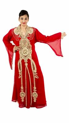 Red embroidered georgette islamic kaftans 3