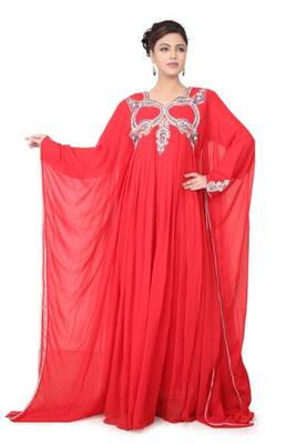 Red embroidered georgette islamic kaftans 1