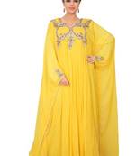 Yellow embroidered georgette islamic kaftans