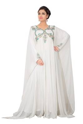 Cream embroidered georgette islamic kaftans 1
