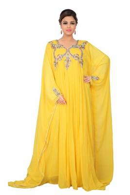Yellow embroidered georgette islamic kaftans 2