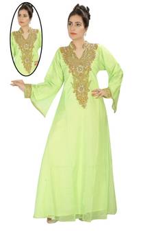 Light green embroidered georgette islamic kaftans