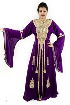 Purple embroidered georgette islamic kaftans
