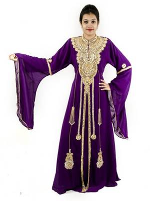 Purple embroidered georgette islamic kaftans 5