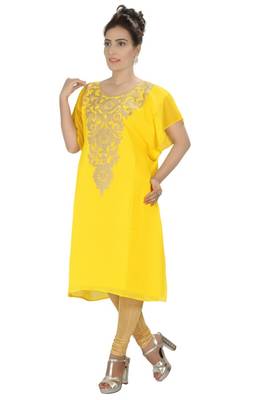 Yellow embroidered georgette islamic kaftans 1