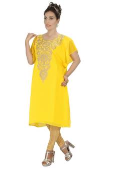 Yellow embroidered georgette islamic kaftans