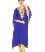 Royal blue embroidered georgette islamic kaftans