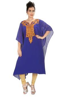 Royal blue embroidered georgette islamic kaftans