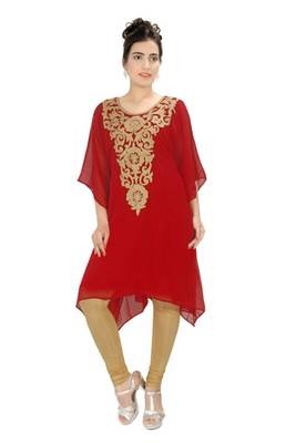 Red embroidered georgette islamic kaftans 1