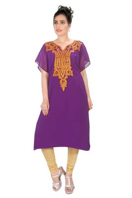 Purple embroidered georgette short islamic kaftans 1