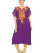 Purple embroidered georgette short islamic kaftans
