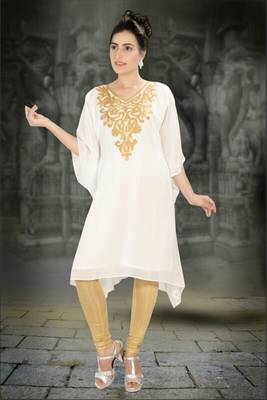 Cream embroidered georgette short islamic kaftan 1