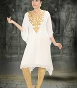 Cream embroidered georgette short islamic kaftan