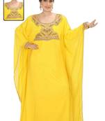 Yellow embroidered georgette islamic kaftans