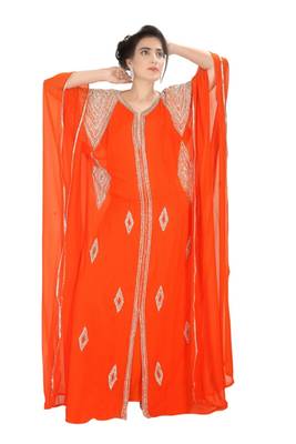 Orange embroidered georgette islamic kaftans 1