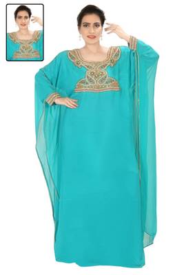 Turquoise  embroidered georgette islamic kaftans 1