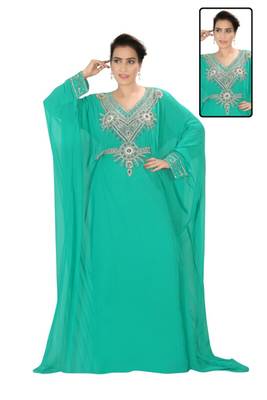 Green embroidered georgette islamic kaftans 1