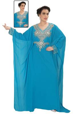 Turquoise  embroidered georgette islamic kaftans 1
