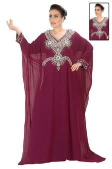 Maroon embroidered georgette islamic kaftans