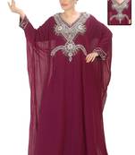 Maroon embroidered georgette islamic kaftans