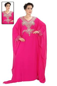 Pink embroidered georgette islamic kaftans